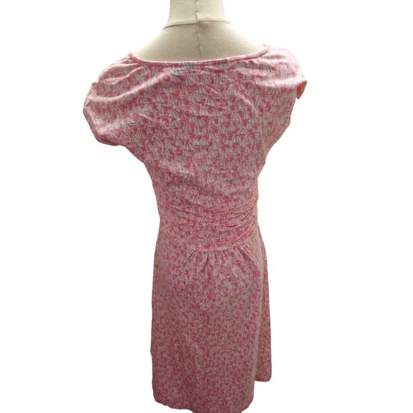 Lands End Dress Pink White‎ Sailboat Cotton Modal Spandex Cap Sleeve XS 2 4 - Picture 2 of 5